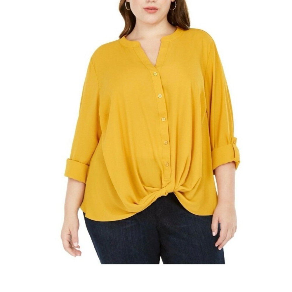 JM Collection Mustard Yellow Button-Front Blouse • Size M